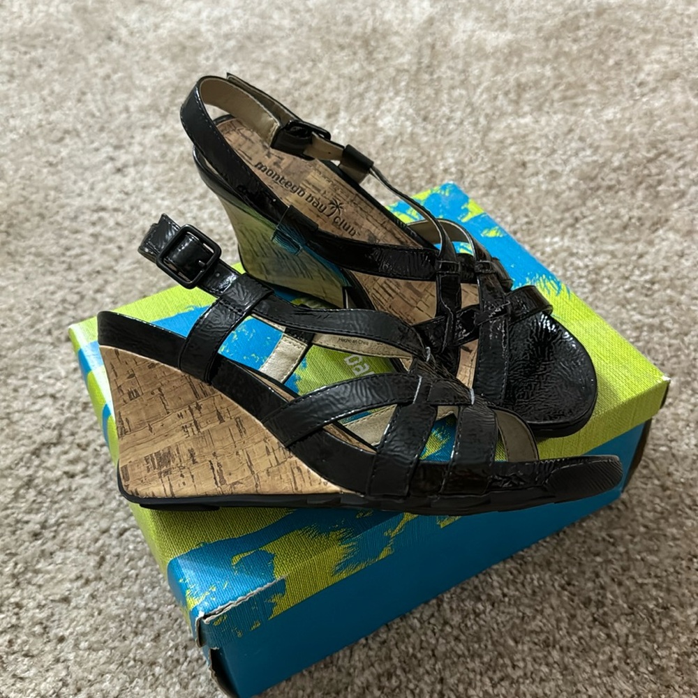 Black wedge sandals
